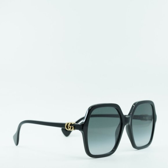 💯 NEW GUCCI GG1072SA 001 SHINY BLACK GREY GRADIENT SQUARE SUNGLASSES - Picture 10 of 11